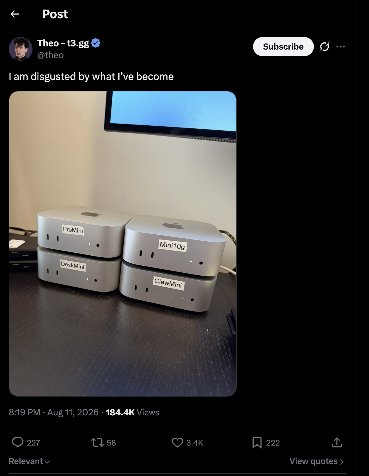 Theo's 4x Mac Mini cluster rig photo